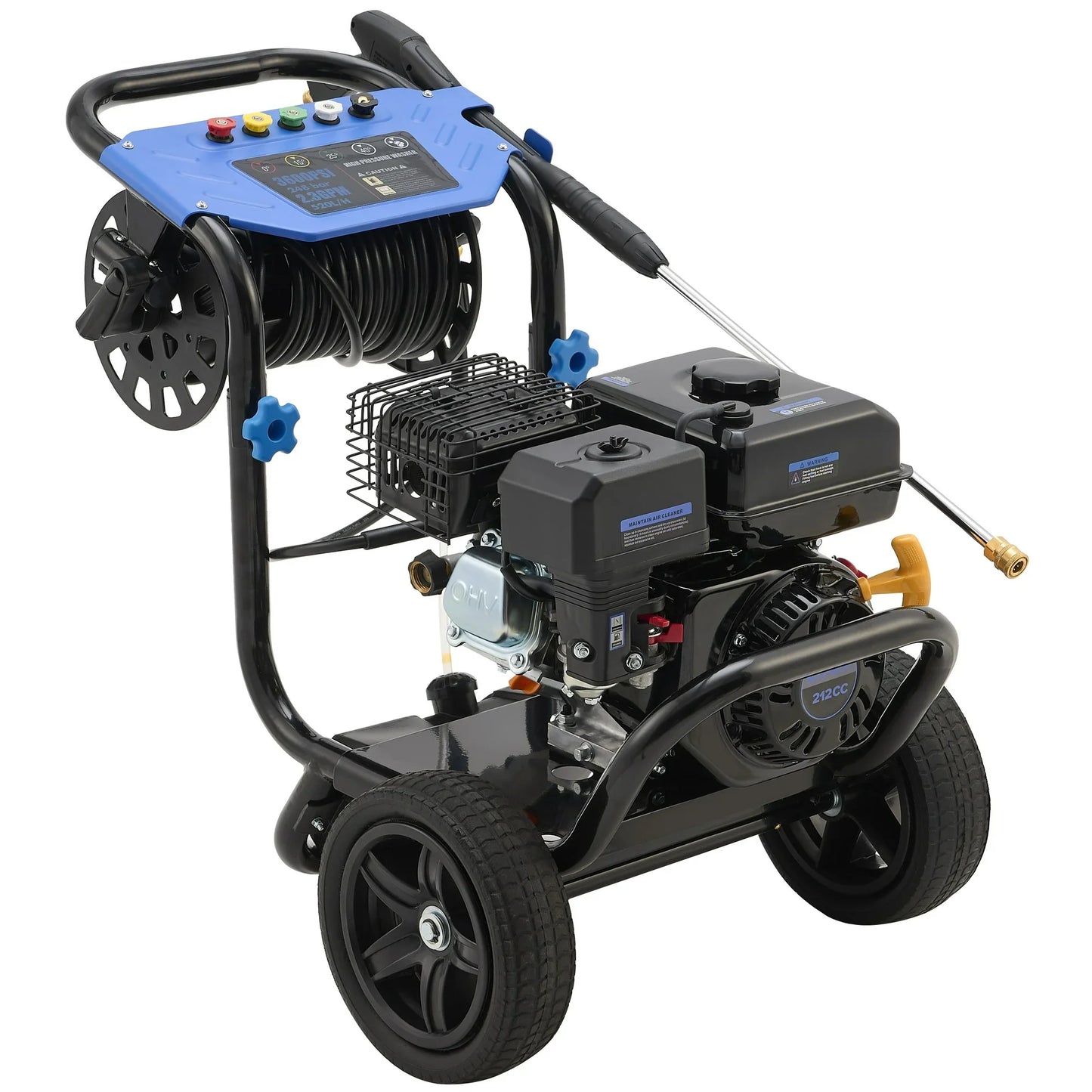 Efurden 3600 PSI 2.3 GPM Gas Pressure Washer, Heavy Duty Gas Power Pressure Washer with Hose Reel, Spray Gun and Wand, 5 Quick Connect Nozzle