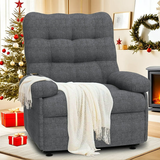Electric Recliner Chair, Elderly Sofa with Side Pocket and Spacious Seat, Back adjustment from 105°to 145°, Remote Control, Heavy Duty Reclining Mechanism Recliner for Home, Gray