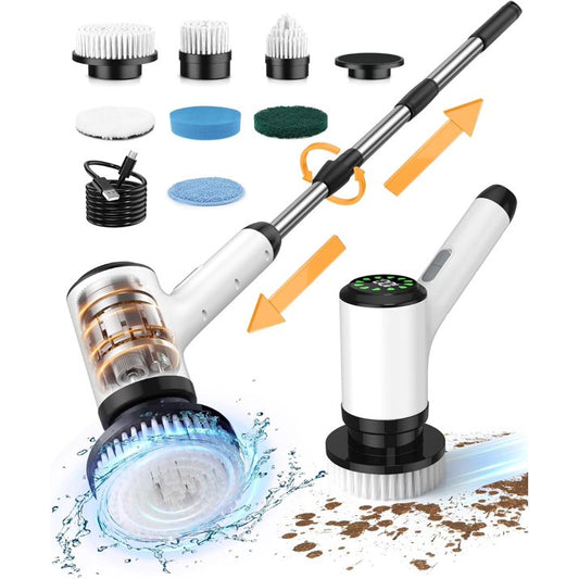 Electric Spin Scrubber, Cordless Cleaning Brush, Bathroom Shower Scrubber with 7 Replaceable Brush Heads, 2 Adjustable Speeds, Extension Handle, IPX7 Waterproof for Tub Tile Floor Car-3