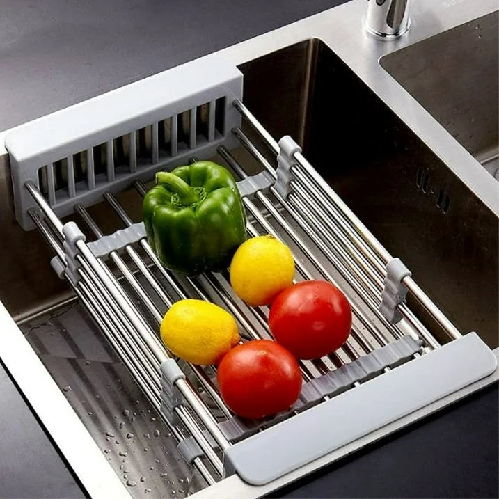 Expandable Dish Drying Rack Over The Sink Dish Basket Drainer with Telescopic Arms Functional Kitchen Sink Organizer for Vegetable (8-17) x 3.6 x 9