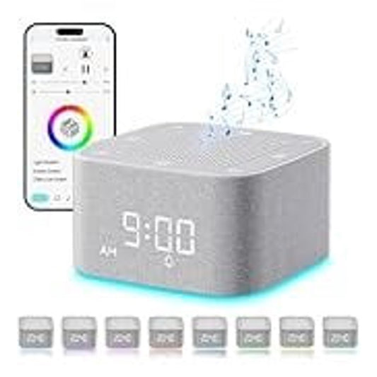 FETERVIC 4 in1 White Noise Sound Machine with 32 Sounds  Alarm Clock  Night Light, Alarm Clocks for Bedrooms with Wireless Speaker, App Control, Dimmable Clock, Noise Machine for Baby, Kids, Adult