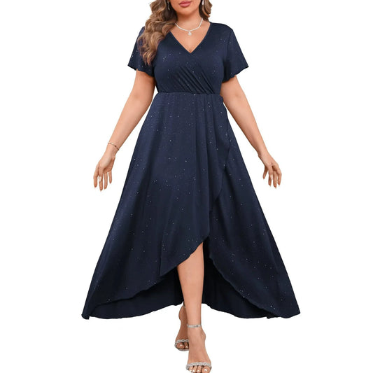 FOLUNSI Plus Size Formal Dresses Glitter V Neck Split Wedding Cocktail Long Evening Dress m-4x