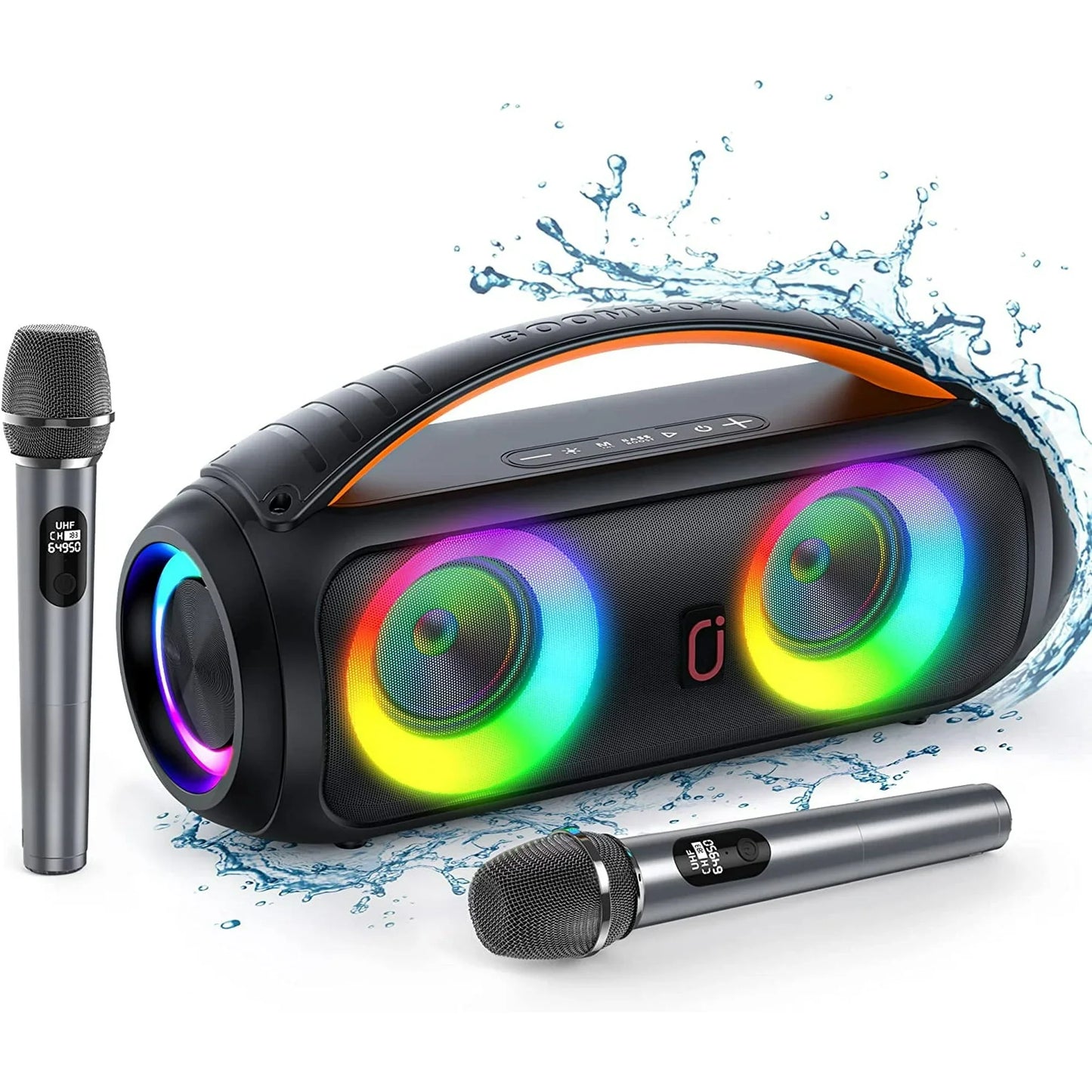 FanFun Karaoke Machine with 2 Microphones for Aldult, Waterproof Wireless Speaker with DJ Lights, Portable Bluetooth Speaker with 40W Power Dual Subwoofer for Pool Beach Party