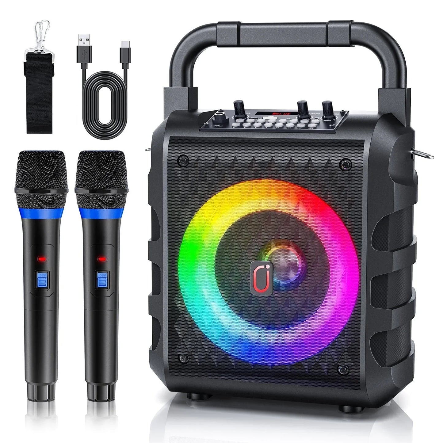 FanFun Karaoke Machine for Adult Kids, Bluethooth Karaoke Speaker with Microphone, Portable Party Speaker with Colorful DJ Light, Deep Bass Karaoke System, Supports USB/ TF card/ AUX-in
