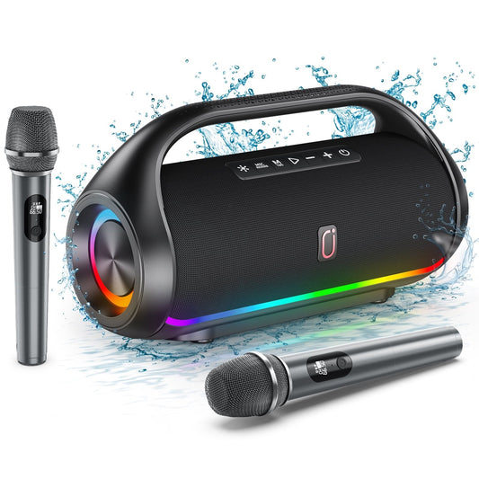 FanFun Karaoke Machine for Aldult, Waterproof Bluetooth Speaker with 2 Microphones, Portable Karaoke Speaker with DJ Light, Deep Bass Wireless Speaker PA System, Support USB/AUX/ TF Card/ Mic/ TWS