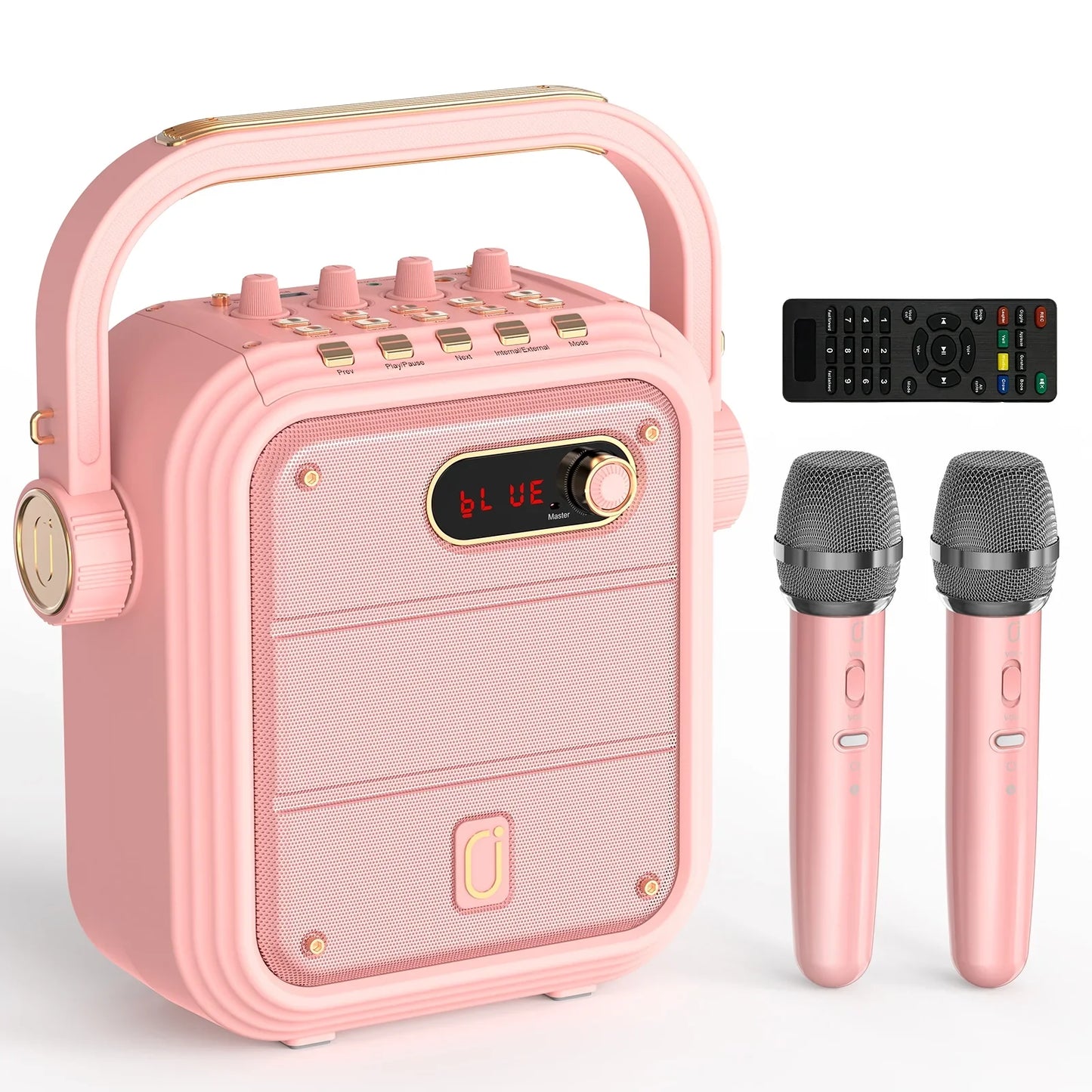 FanFun Karaoke Machine for Adult, 8 Sound Effects Pink Karaoke Speaker with Treble/Bass Adjustment, Bluetooth Speaker with PA System