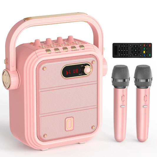 FanFun Karaoke Machine for Adult, 8 Sound Effects Pink Karaoke Speaker with Treble/Bass Adjustment, Bluetooth Speaker with PA System
