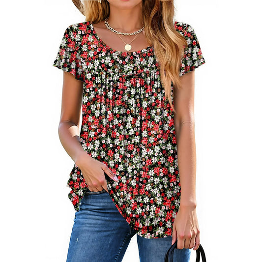 Fantaslook Womens Blouses Dressy Casual Pleated Tunic Tops Floral Ruffle Sleeve Summer Shirts