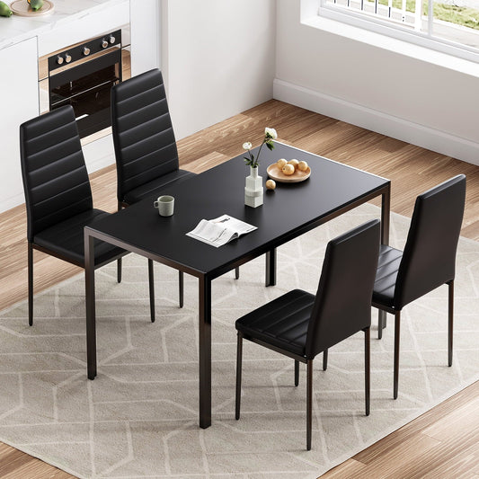 Farini 5-Piece Dining Table Set for Dining Room,4 Upholstered PU Chairs and 1 Table,Black