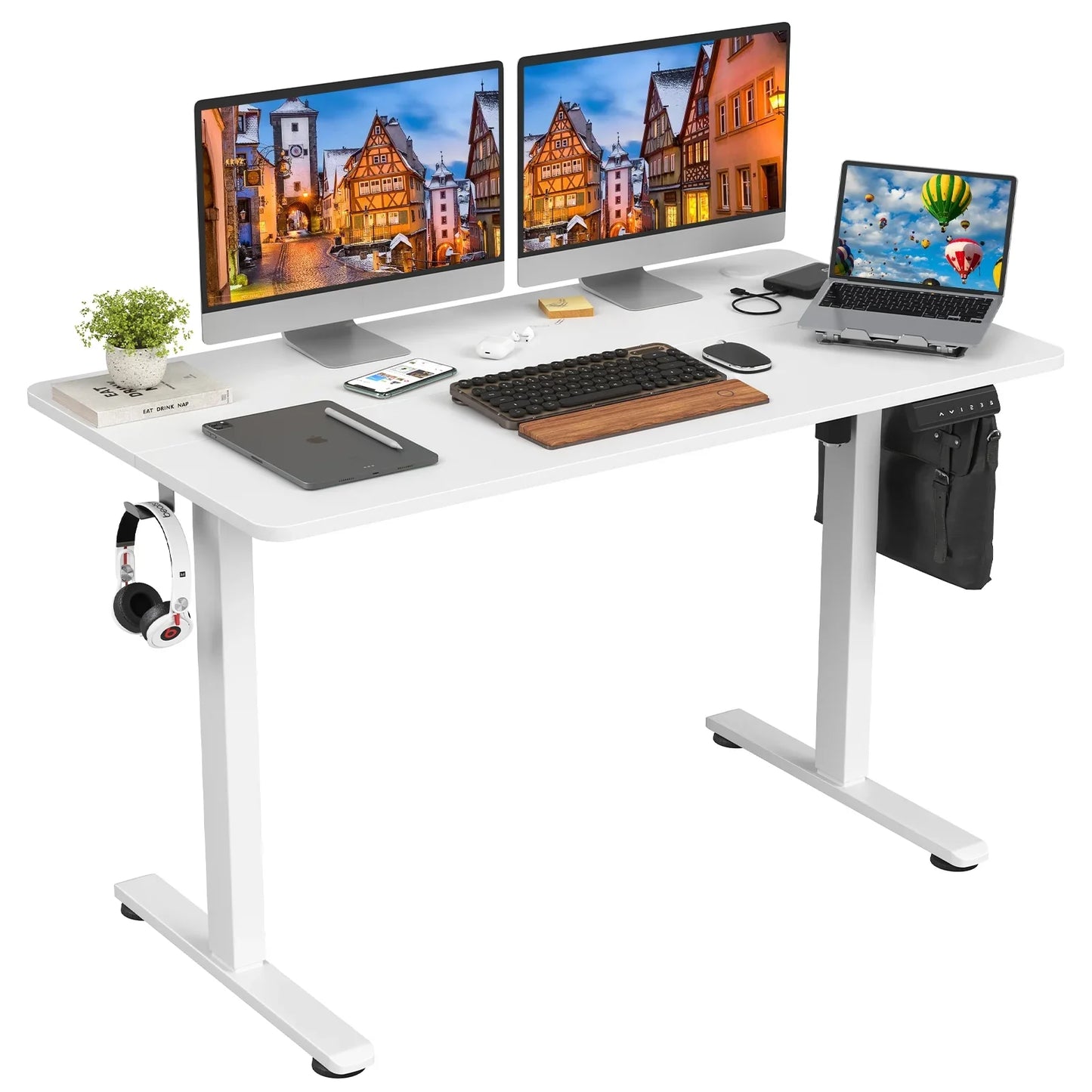 Farini Electric Standing Desk 48"x24", Adjustable Height Sit Stand Desk with Splice Board for Home Office, White