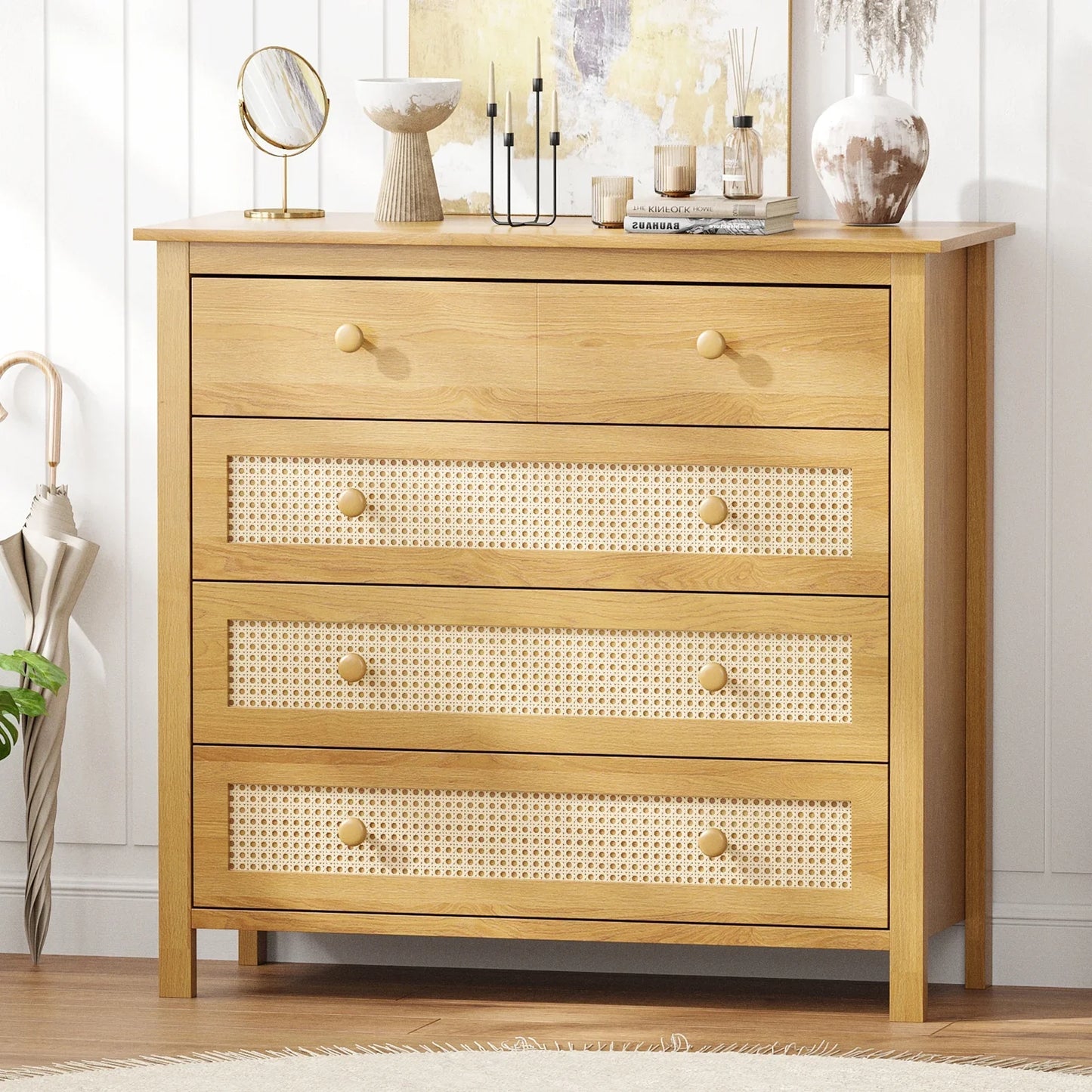 Farini Sideboard Buffet Cabinet with 4 Drawers,Modern Wooden Console Cabinet for Kitchen,Living Room, Dining Room, Hallway,Nature