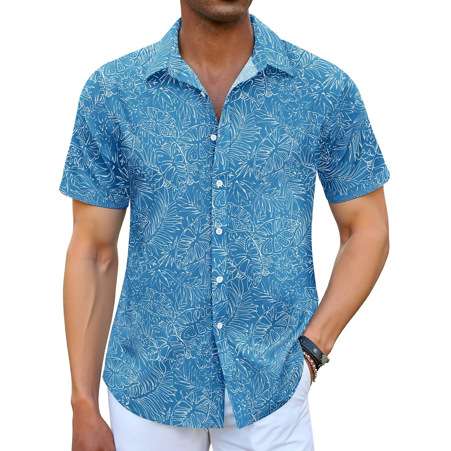 GENTS BLISS Short Sleeve Men Hawaiian Shirts Floral Print Button Down Shirts for Men Casual Beach Shirts