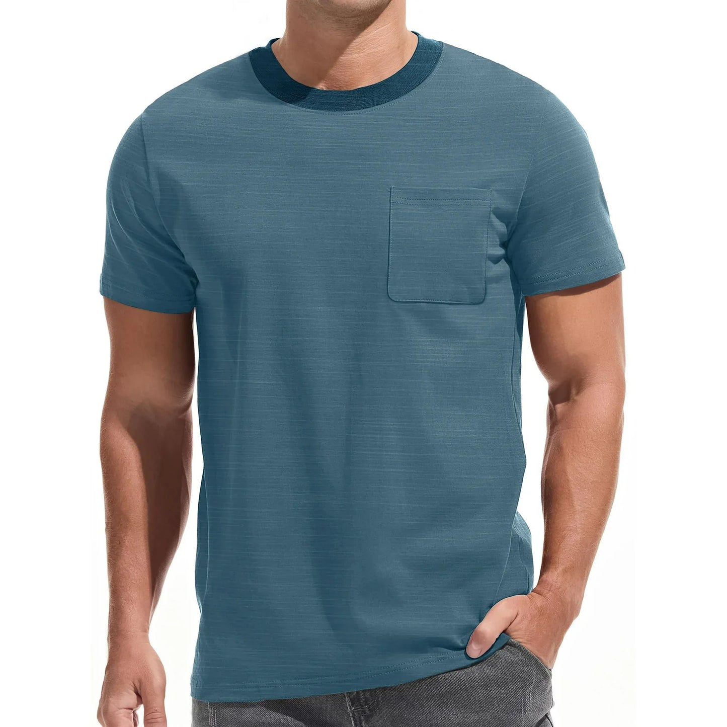 GENTS BLISS Short Sleeve Men T-shirts Ribbed Crew Neck Shirts for Men Color Block Tee Shirts with Pocket