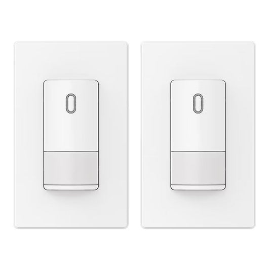 ELEGRP Senso r Light Switch, PIR Infrared Motion Activated Wall Switch No Neutral Wire, Single Pole for CFL/LED/Incandescent Bulb,UL Listed, Lvory 2P