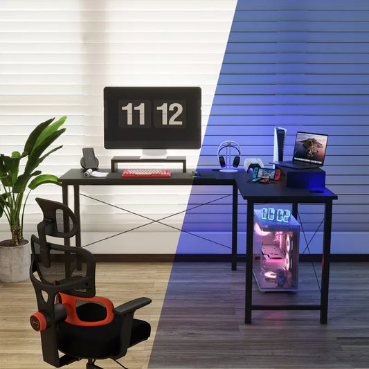 GTRACING Gaming Desk, L-Shaped Computer Office Desk, Movable Monitor stand