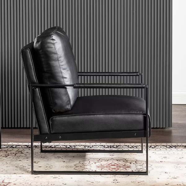 Mid Century Modern Accent Chair with Metal Frame & Microfiber, Black