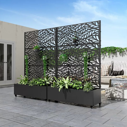 PexFix Outdoor Metal Trellis with Planter Box in Leaf Pattern