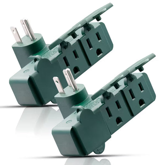 ELEGRP 3 Prong Weatherproof 3-Outlet Extender Adapter, Heavy Duty Triple Grounding Outlet Power Extender with Dust proof Cover, ETL Listed, Green 2PC
