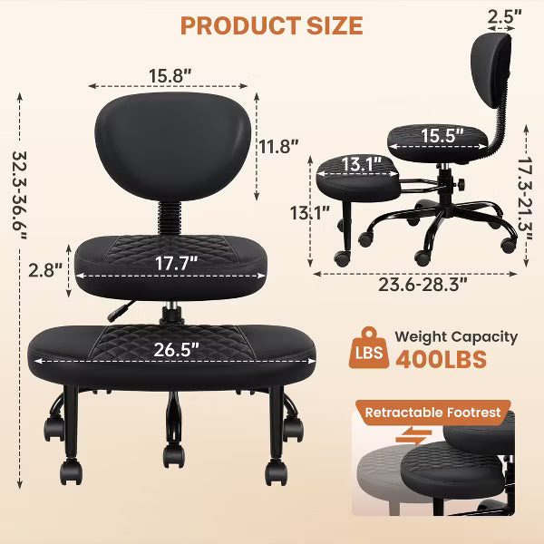 KERDOM Cross-Legged Office Chair with Wheels, Meditation Chair, ADHD Desk Chair for Adults, Black