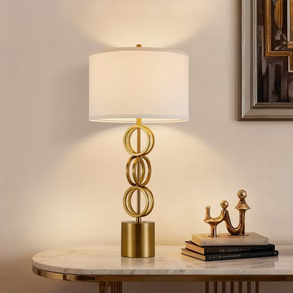 GTCLIGHTING Modern Gold Table Lamp for Living Room,32" Metal Round Bedside Lamps with White Fabric Shade for Bedroom End Table Nightstand