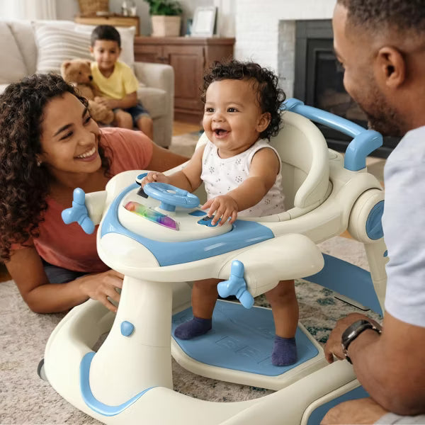 TODECARE 6-in-1 Baby Walker with Adjustable Height, Foldable Design & Speed-Control Wheels, Easy-Clean Seat, Green