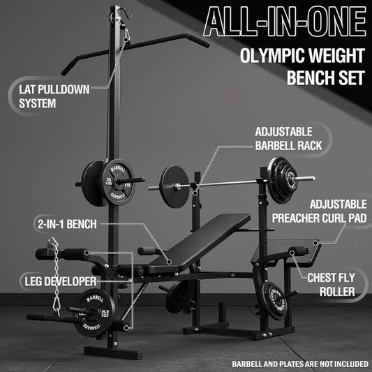 8 in 1 Olympic Weight Bench Set with Leg Extension and Leg Curl, Bench Press Set with Preacher Curl Pad and Chest Fly