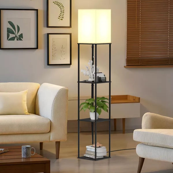 Napei 62-in Shelf Floor Lamp with Fabric Shade