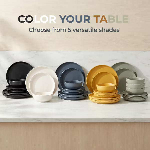 GreenElevate Stoneware Elegance 12-Piece Dinnerware Set for 4, Plates&Bowls, Microwave & Dishwasher Safe, Non-Toxic Matte Glaze, Stackable Dishware