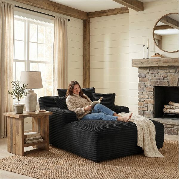 Modern Corduroy Oversized Chaise Lounge Sofa Chair - Comfy Indoor Sleeper Sofa for Living Room & Office, No Assembly Required-Upholstered Lounge Couch