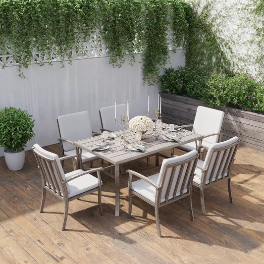 HAPPATIO 7 Piece Aluminum Patio Dining Set, Outdoor Dining Table and Chairs Set