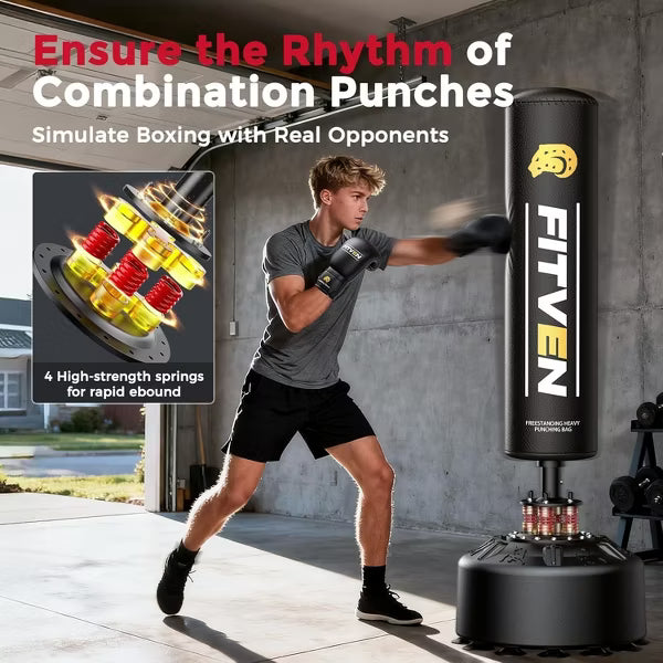 FED FITNESS Freestanding Punching Bag with Boxing Gloves Heavy Boxing Bag with Suction Cup Base - Men Stand Kickboxing Bag