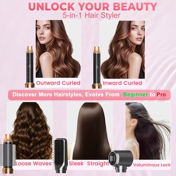 5 in 1 Hair Styler & Blow Dryer Brush,Upgraded Detachable Hair Dryer Brush with Negative Ion,Air Curling Wrap for Curling,Straightening & Volumizing