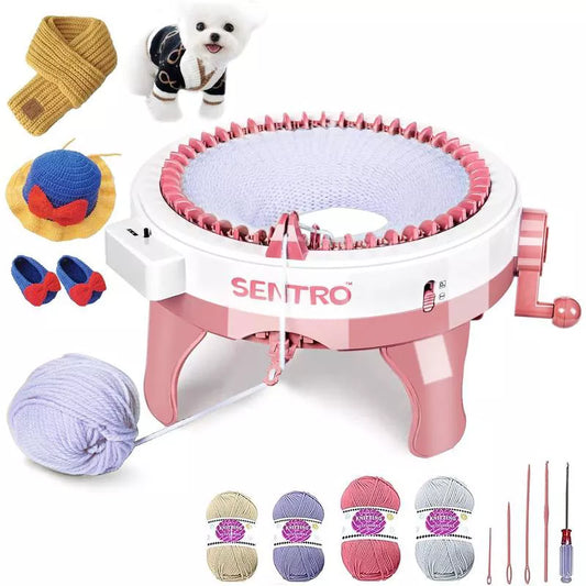 SENTRO 48-Needle Pink Knitting Machine | 1-Touch Knitting for Scarves, Hats & Sweaters | Beginner & DIY Friendly | Includes Tutorial & Tools