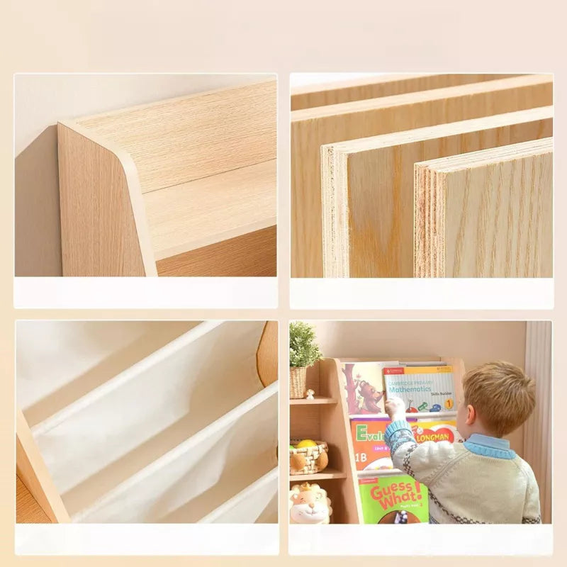 FONTOI Kids Bookshelf for Kids Rooms, 4 Tier Sling Bookcase Baby Toy Organizer Toddler Nursery Book Shelves, Brown, 35.4"x 15.7" x 31.5"