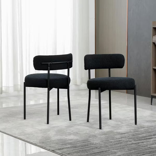 DYHOME Boucle Dining Chairs Set of 2, Mid Century Modern Kitchen Chairs with Curved Backrest and Metal Legs