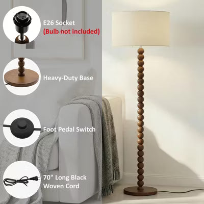 61" Walnut Wood Standing Floor Lamp with Linen Drum Shade, Modern Accent Light for Living Room, Bedroom, Hallway Study,Beige