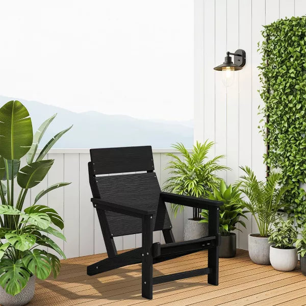 Hyleory HDPE Adirondack Chair - Panel-Back Woodgrain Outdoor Patio Chair, All-Weather Heavy , Modern Lawn Furniture for Garden, Poolside & Deck