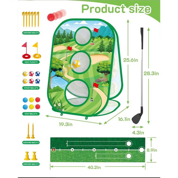 TITQWOP 4-in-1 Sticky Golf Games Set for Kids&Adults – Golf Putting Mat,Chipping Net,Cornhole Board&Retractable Club,Indoor/Outdoor Practice Toy