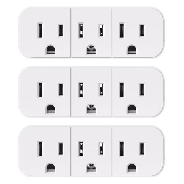 ELEGRP Triple Outlet Extender, 3 Prong Grounded Wall Tab with 3 Electrical Outlets for Travel Home Hotel Office, ETL Listed, White ¨3 Pack)