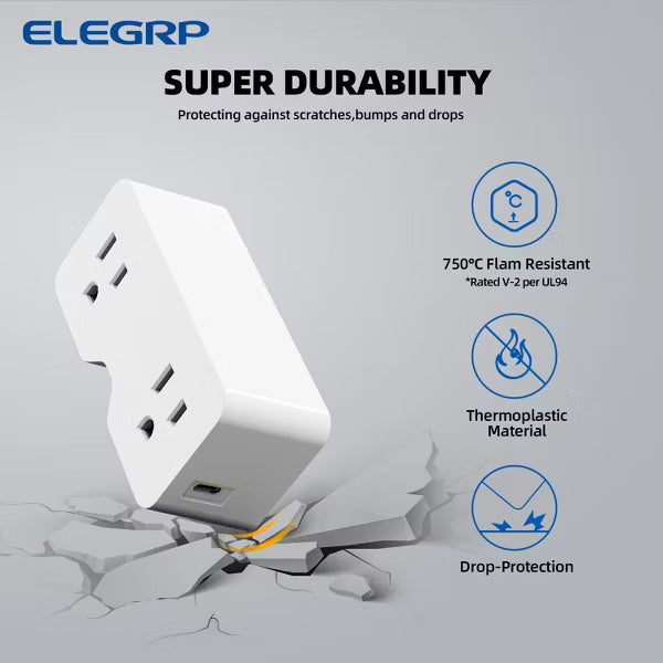 ELEGRP USB Wall Outlet Extender, with 21W USB C and USB A Ports, Electrical Outlet Extender Wall Tap for Travel, Home and Office, 125V