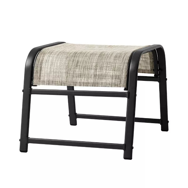 Hyleory 2-Pack Outdoor Teslin Fabric Footstools with Iron Frame - Waterproof Stackable Ottoman Set for Patio Garden and Poolside