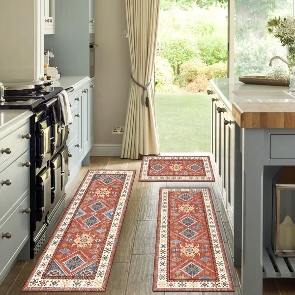 3 Pack Farmhouse Boho Kitchen Rug Set, Non-Slip Washable Floor Mats for Kitchen, Laundry Room and Hallway