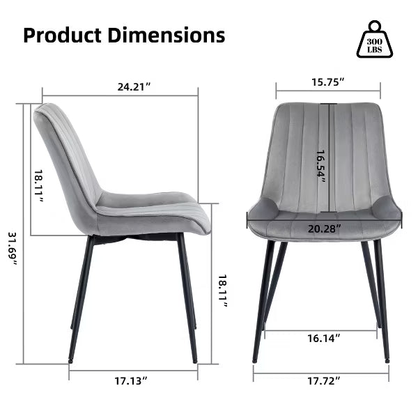 DYHOME Mid-century Modern Dining Chairs, Velvet Upholstered Metal Side Chair, Set of 2