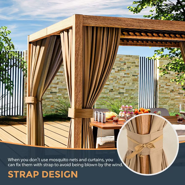 HAPPATIO Outdoor Louvered Pergola, Metal Pergola with Adjustable Rainproof Roof, Patio Pergola with Curtains and Mosquito Nets