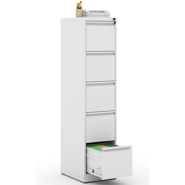 Munora - 5-Drawer Vertical File Cabinet with Lock - Heavy Duty for Letters/Legal/A4 Files - White