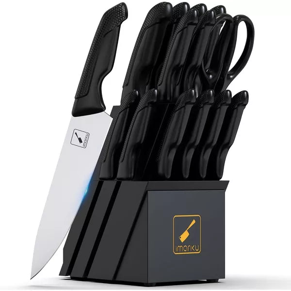 imarku Knife Block Set, Japanese High Carbon Stainless Steel Knives Set for Kitchen, 14-Piece Kitchen Knife Set with Block, Dishwasher Safe