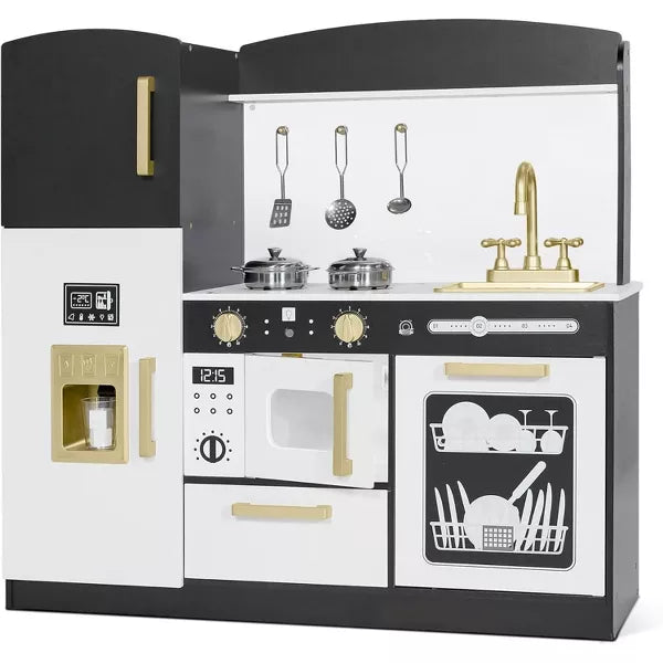 Wooden Play Kitchen Set for Kids with Ice Maker, Sink, Microwave, Dishwasher & Accessories – Educational Role Play Toy for Toddlers Ages 3+