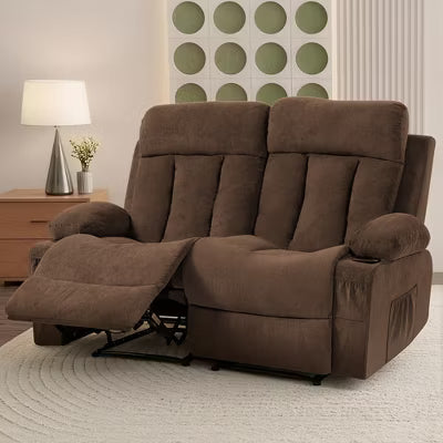 Bosmiller Loveseat Recliner Sofa, Cup Holders, 2 Seat Manual Recliner Chair, reclining loveseat couch, Living Room, Home Theater, Small Spaces，Brown