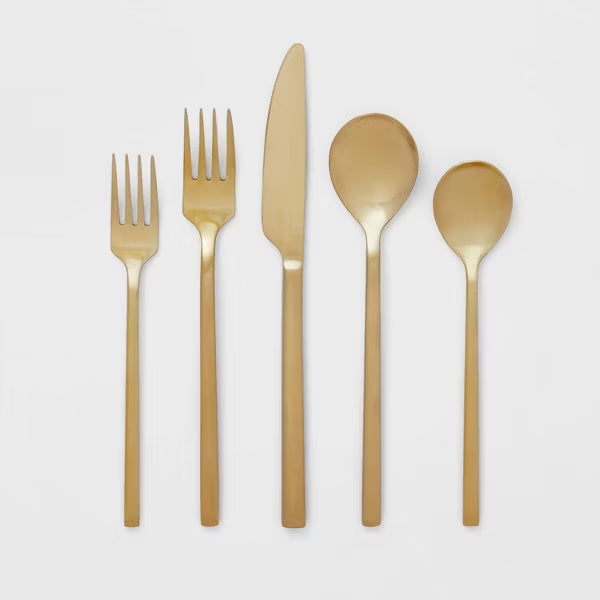 20pc Ashby Flatware Set Champagne - Threshold: Stainless Steel Silverware, Service for 4, Dishwasher-Safe