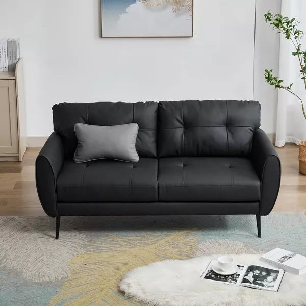 TYBOATLE 61" Faux Leather Loveseat Sofa, Mid-Century Modern Tufted Couch for Small Spaces, Comfy 2-Seater for Living Room, Bedroom, Office